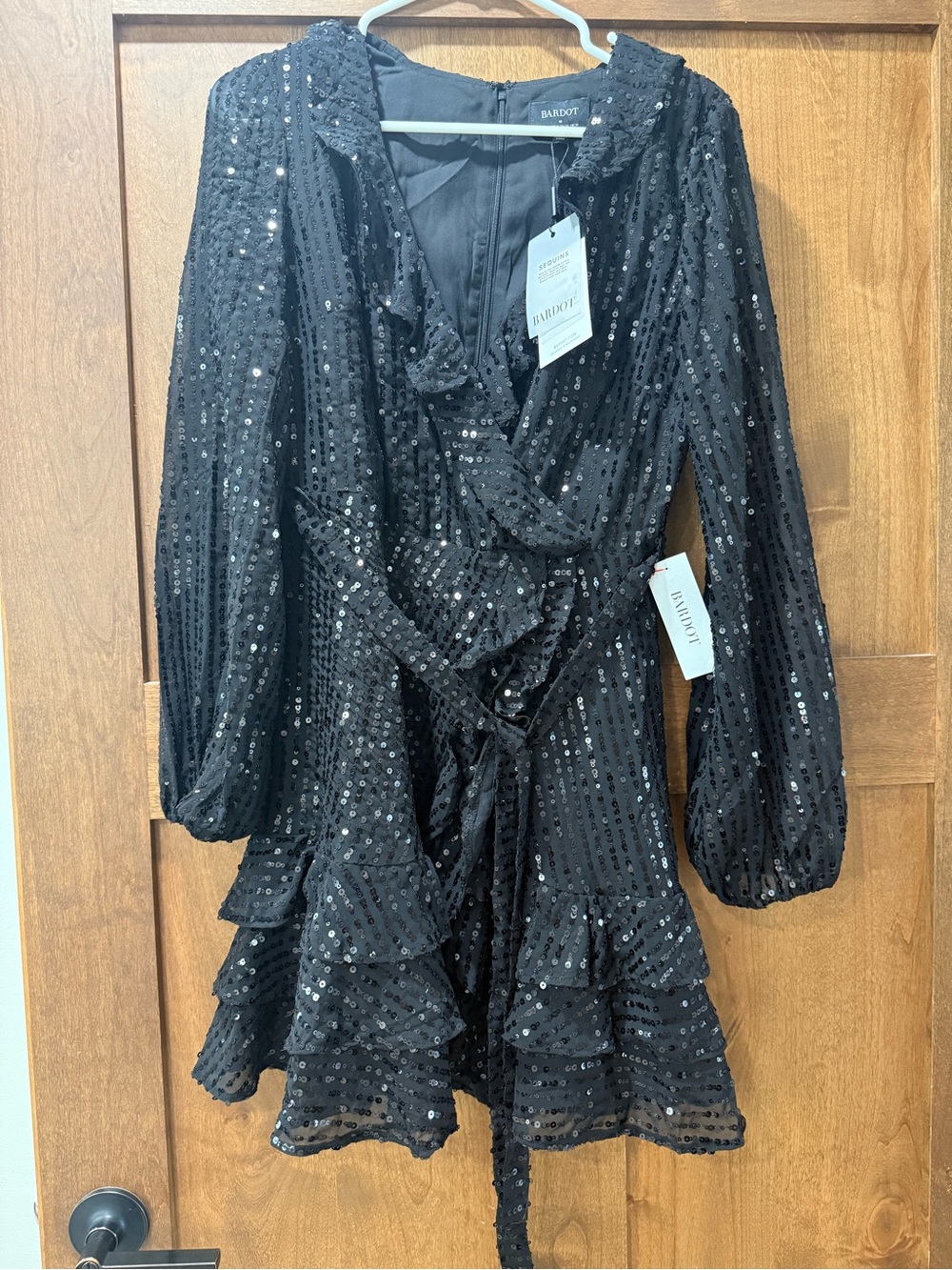Bardot Black Sequin Wrap Dress